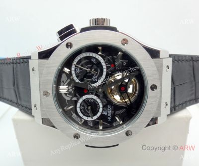 Hublot Tourbillon Skeleton Classic Fusion Watch 45mm SS Black Gummy Band